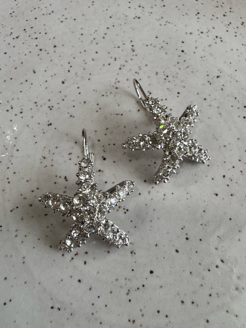 Sparkling Silver Starfish Crystal Drop Earrings - Women Jewelry